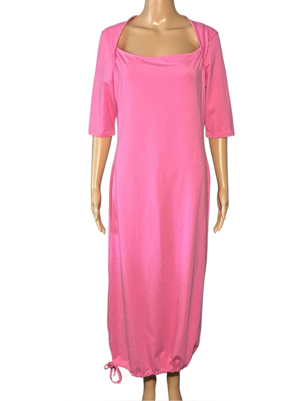 Vintage Newport News Women's Dress Size 16 Pink Sheath Pullover Square Neck Maxi